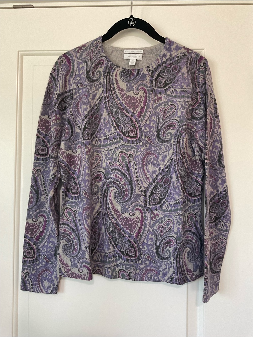 Charter Club Lavender Paisley Long-Sleeve Cashmere Sweater